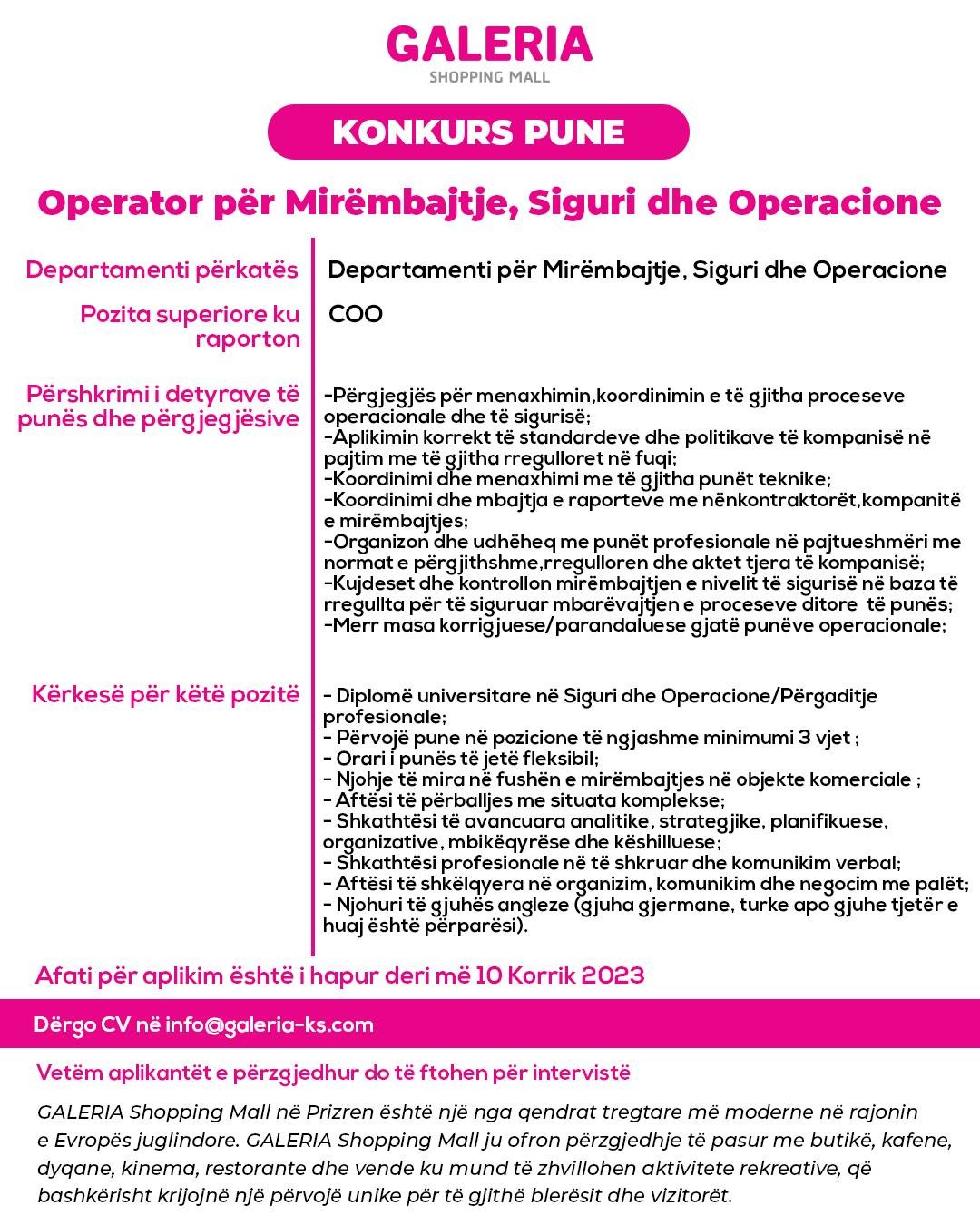 Operator për Mirëmbajtje, Siguri dhe Operacione